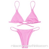 ZAFUL Women's Bralette Thong String Bikini Set Spaghetti Strap Two Piece Swimsuit Pink B07M85GPNQ